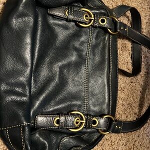 Fossil Dark Leather Bag with Brass Details